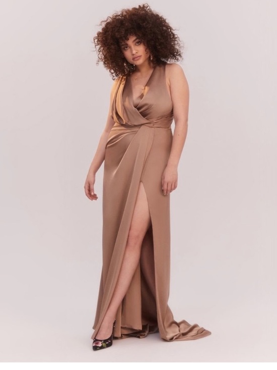Fame and Partners Borealis satin Black V-Neck Draped  Dress
